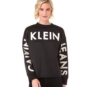 CALVIN KLEIN spellout mock neck black crop sweater